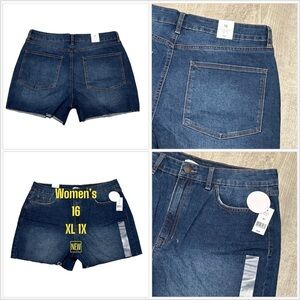Women's Dip 16 XL 1X Denim Jeans Shorts Navy Blue High Rise Cut Offs Hem NWT